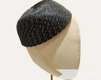 Polybraid Hat Crown Base for Millinery and Hat Making - Black with Gold Lurex