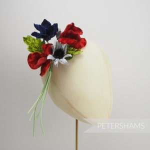 Vintage &#39;Amelie&#39; Velvet Flower Bunch Millinery Hat Mount - Red and Blue