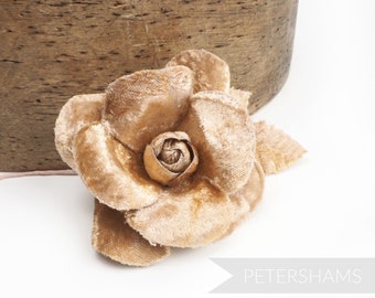 Vintage 'Ariella' Small Velvet Rose Blossom Millinery Hat Mount for Fascinators - Caramel Velvet