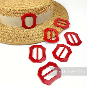 Red Indented Rectangle Vintage 1940/50&#39;s Buckle 45x55mm for Millinery and Crafting