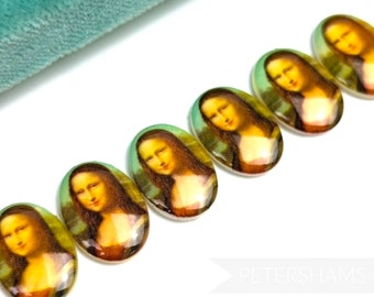 18x13mm 'Mona Lisa' Flat Back Vintage 1980's Glass Cabochons for Millinery & Craft