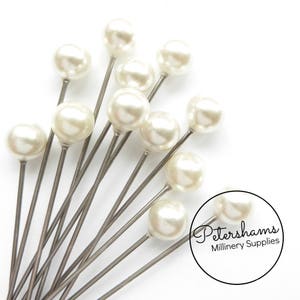 Set of 12 Extra Long 9cm (3.5 inch) Hat Pin Style Beaded Millinery Pins - Ivory Pearl