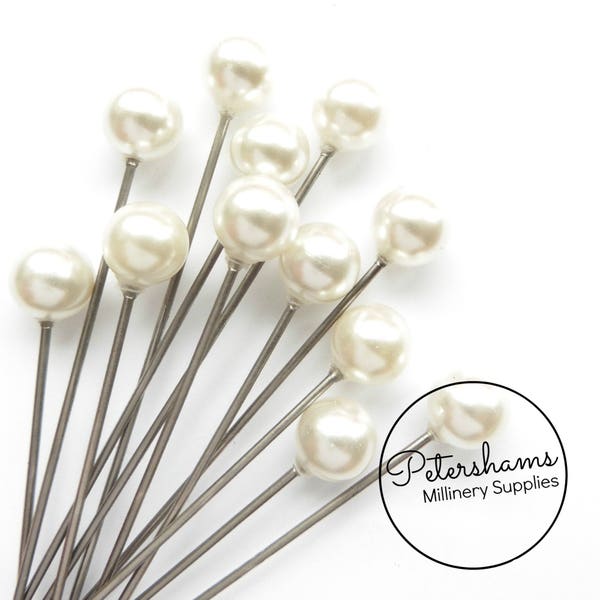 Set von 12 extra langen 9 cm (3,5 Zoll) Hut Pin Stil Perlen Hut Pins - Elfenbein Perle