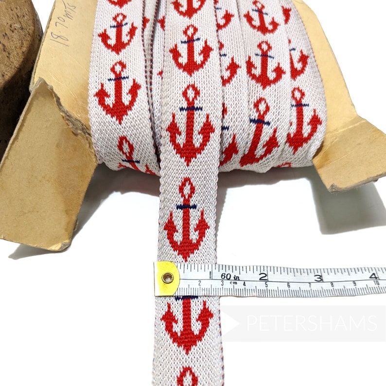 vintage 1960's Woollen Nautical Anchor Trim 1m Pour la chapellerie, la garniture de chapeaux et lartisanat Blanc avec rouge image 3