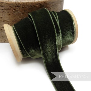 23mm Elastic Stretch Velvet Ribbon for Millinery, Hat Trimming & Crafts 1 metre (1.09 yards) - Deep Moss