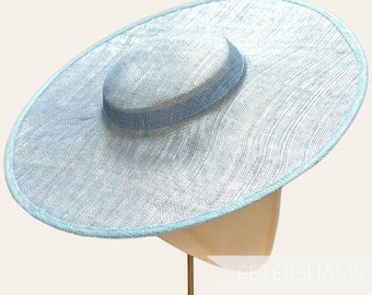 Metallic Lurex Cartwheel Sinamay Fascinator Base for Millinery & Hat Making - Light Blue with Silver