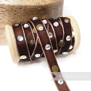 13 mm Gemmy geschichtetes Pailletten verziertes Samtband für Hutbesatz - 1 m - Braun