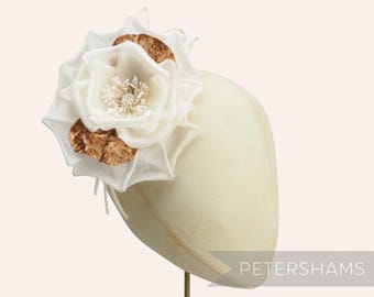 Deep Ivory and Rust 13cm 'Reece' Silk & Velvet Millinery Flower Hat Mount for Hat Making
