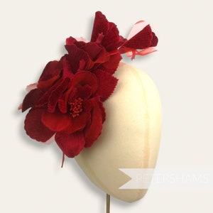 Large &#39;Josie&#39; 20cm Velvet & Organza Millinery Flower Hat Mount for Millinery- Ruby Red