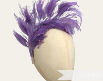 Large Stripped Hackle Wired Feather Hat Mount for Millinery and Hat Making - Amethyst