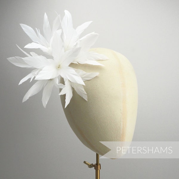 Large 'Kay' Feather Pom Flower Millinery Hat Mount - For Headbands and Hat Making - Ivory