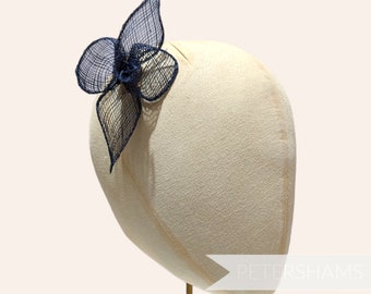 Ettie' Small 9cm Pointed Sinamay Flower Hat Trim - French Navy