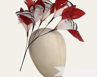 Extra Large Lady Amherst & Goose Feather Flower Hat Mount for Hat Making and Millinery - Red Mix