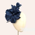 Silk &#39;Katie May&#39; Millinery Flower Hat Mount for Bridal Fascinator Headdresses  - Navy Blue