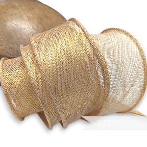 Metallic Lurex Hand Rolled Sinamay Ribbon Trim for Millinery, Hat Making & Fascinators - Natural with Gold