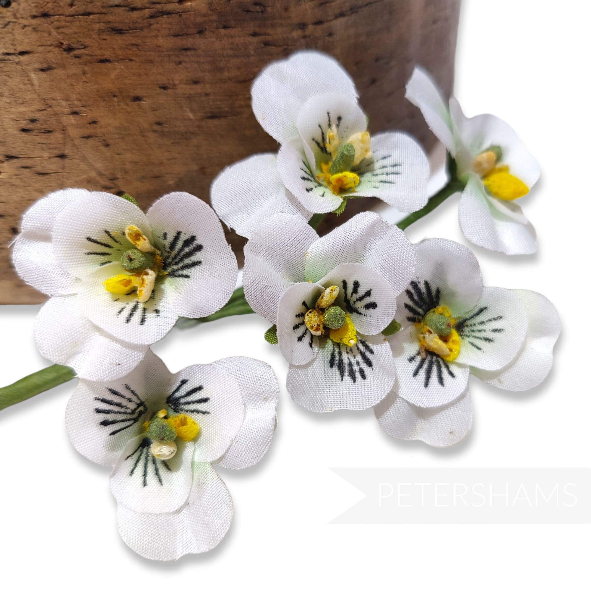 Small 'Elia' Pansy Wired Vintage 1970s Hat Mount for Millinery and Hat Making - White
