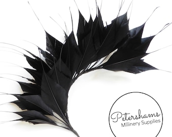 Large Spiky Goose Feather Wired Millinery Hat Mount - Black