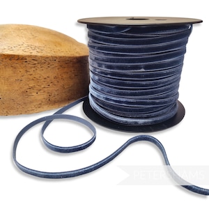 7 mm breites französisches Samtband - 1 m - Zum Basteln, Hutbesatz und Schneidern - Schieferblau