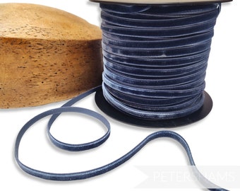 7mm French Velvet Ribbon - 1m - For Crafting, Hat Trimming and Dressmaking - Slate Blue