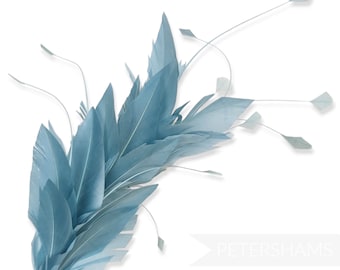 Stripped Diamond Coque & Goose Feather Wired Millinery Hat Mount - Duck Egg Blue