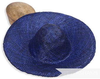 Capeline 11" en paille de blé brillante, chapellerie et fabrication de chapeaux - Bleu royal profond