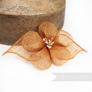 Hibiscus Style Sinamay Flower &#39;Sophie&#39; Millinery Hat Mount For Hat Making - Rust