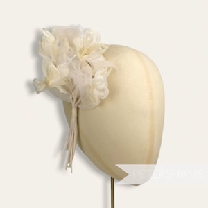 Silk & Organza &#39;Phoebe&#39; Hydrangea Millinery Flower Mount for Hat Making - Ivory