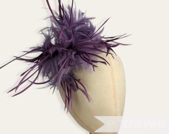 Mega Fluffy Hackle & Goose Biot Feather Hat Mount para Millinery y fabricación de sombreros - Lila