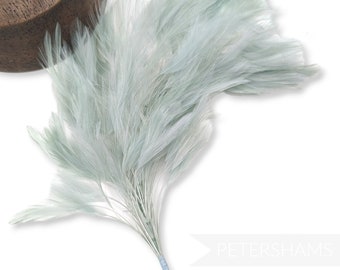 Large Stripped Hackle Wired Feather Hat Mount for Millinery and Hat Making - Minty Blue