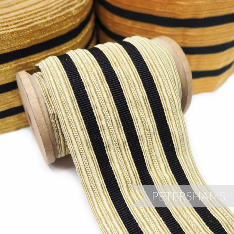 65-70mm Vintage 4-Stripe Black /& Gold Military Braid Ribbon for Millinery and Hat Making 1m Old Gold