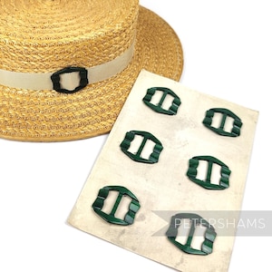 Vintage 1940/50s &#39;Ripple&#39; Plastic Buckle - Card of 6 - For Hat Making and Millinery - Bottle Green