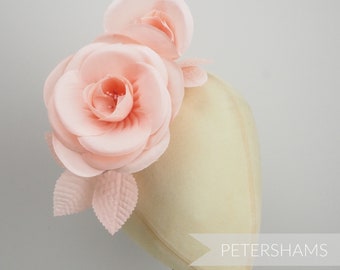 Large 'Cecilia' Silk Camellia Millinery Flower Hat Mount for Fascinators and Hat Making - Peachy Pink