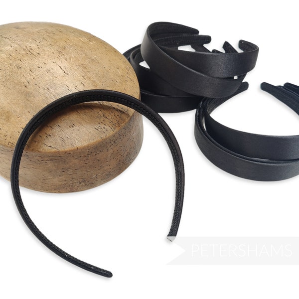 24mm Satin Covered Plastic Headbands for Fascinators & Millinery - Black