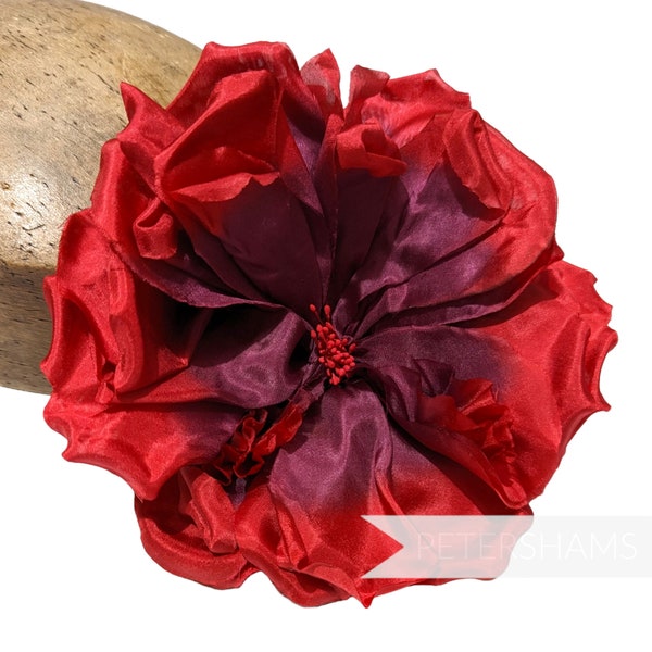 Montatura per cappello con fiore fascinator per modisteria rosa extra large in seta "Lucinda" da 20 cm - Ombre rosse