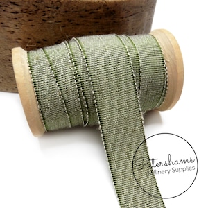 25mm No.5 Linen Threaded Millinery Petersham Hat Ribbon for Hat Making - 1m - Moss Green