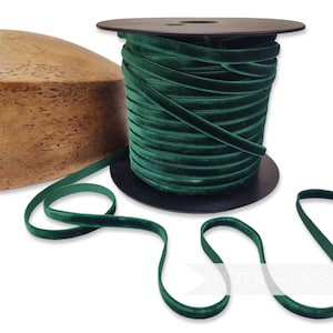 7 mm breites französisches Samtband - 1 m - Zum Basteln, Hutbesatz und Schneidern - Flaschengrün