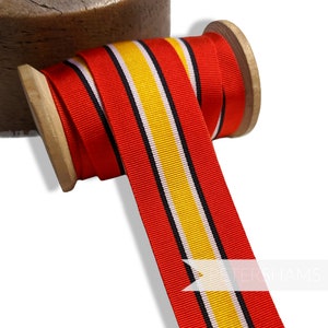 Vintage 35mm Wide Striped Grosgrain Ribbon - 1m - For Hat Trimming and Crafting - Deep Orange and Yellow