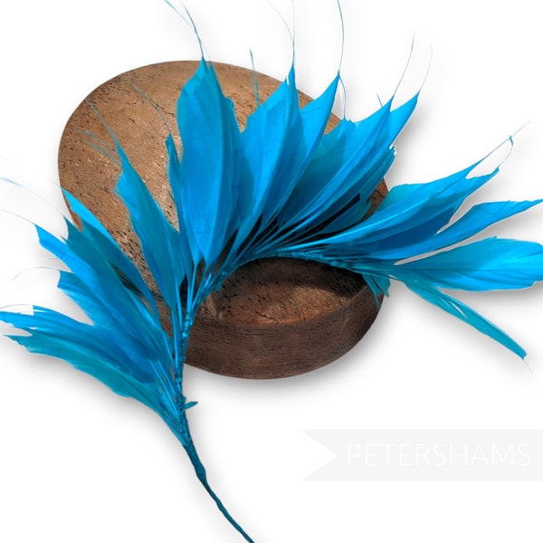 Large Spiky Goose Feather Wired Millinery Hat Mount - Turquoise