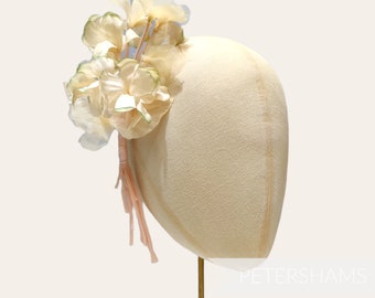 Silk & Organza 'Phoebe' Hydrangea Millinery Flower Mount pour la fabrication de chapeaux - Champagne et mousse