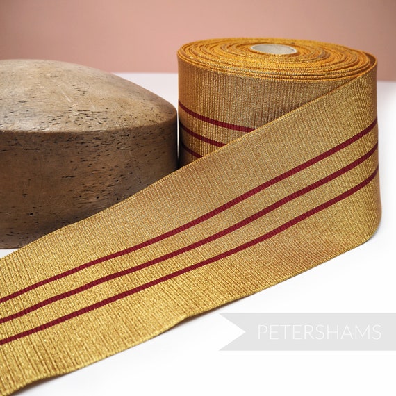 95mm 3 Stripe Metallic Gold Vintage Woven Ribbon 1m 1.09 Yards