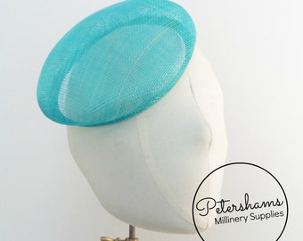 Base de sombrero tocado con botón de Sinamay redondo de 17cm para fabricación de sombreros y sombrerería - Turquesa