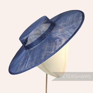 Large Brim Sinamay Boater Fascinator Hat Base for Millinery & Hat Making - Navy Blue