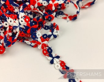 Vintage 1960/70s Psychedelic 15mm Flower Guipure Trim For Dressmaking and Millinery - Red White & Blue