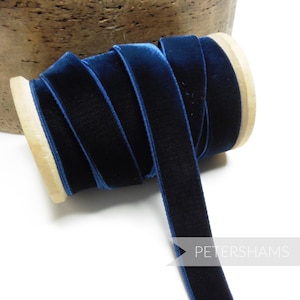 16mm Elastic Stretch Velvet Ribbon for Millinery, Hat Trimming & Crafts 1 metre (1.09 yards) - Navy Blue