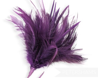 Fluffy Goose Biot & Hackle Feather Hat Mount Trim for Fascinators, Wedding Bouquets and Hat Making -  Plum
