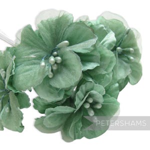 5 Satin & Organza Artificial Mini Hibiscus Flower Picks for Millinery, Fascinators - Myrtle Green