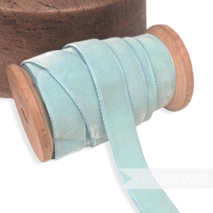 Fita de veludo vintage de 16 mm (várias marcas) para chapelaria, enfeites de chapéus e artesanato 1 m - azul claro