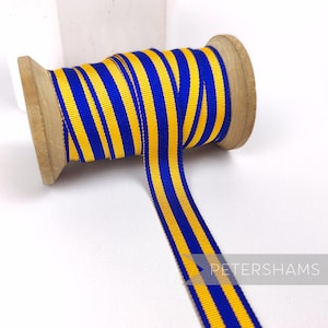 Vintage 16mm Striped Grosgrain Ribbon for Hat Making 1m - Royal & Yellow Double Stripe