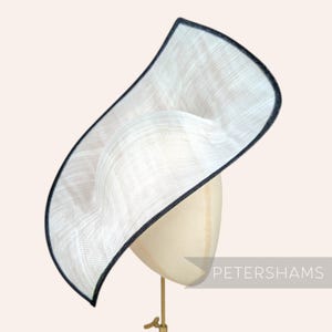White With Black Double Pointed Sinamay Fascinator 'Jackie' Hat Base for Millinery