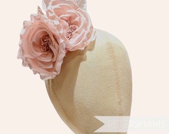 Silk 'Fiona' Double Rose Millinery Fascinator Flower Hat Mount - Blush